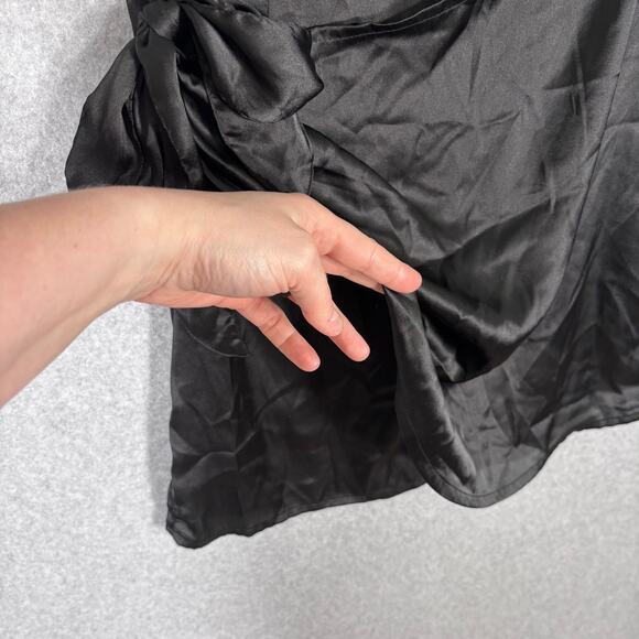 Satin‎ Mini Dress Small Wrap Waist Tie Asymmetric Moto Silky Coquette Whimsygoth - Picture 4 of 13